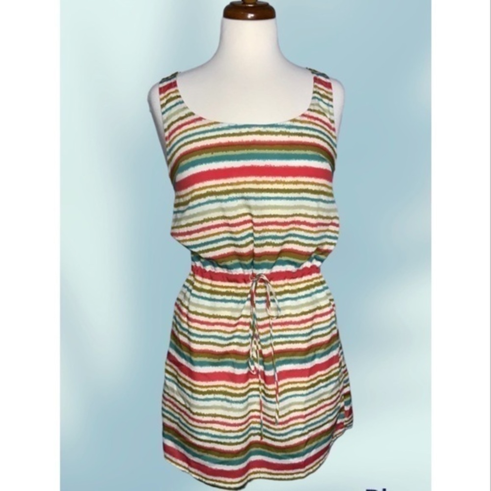 Cocolove Pink Multicolor Striped Razorback Tank Lightweight Mini Dress M